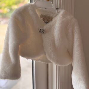NEW White Faux Fur Baby Shrug with Brooch